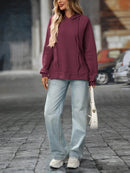 Slightly Stretchy Textured Drawstring Long Sleeve Hoodie with Pocket - Trendy Casual Wear - Store 42