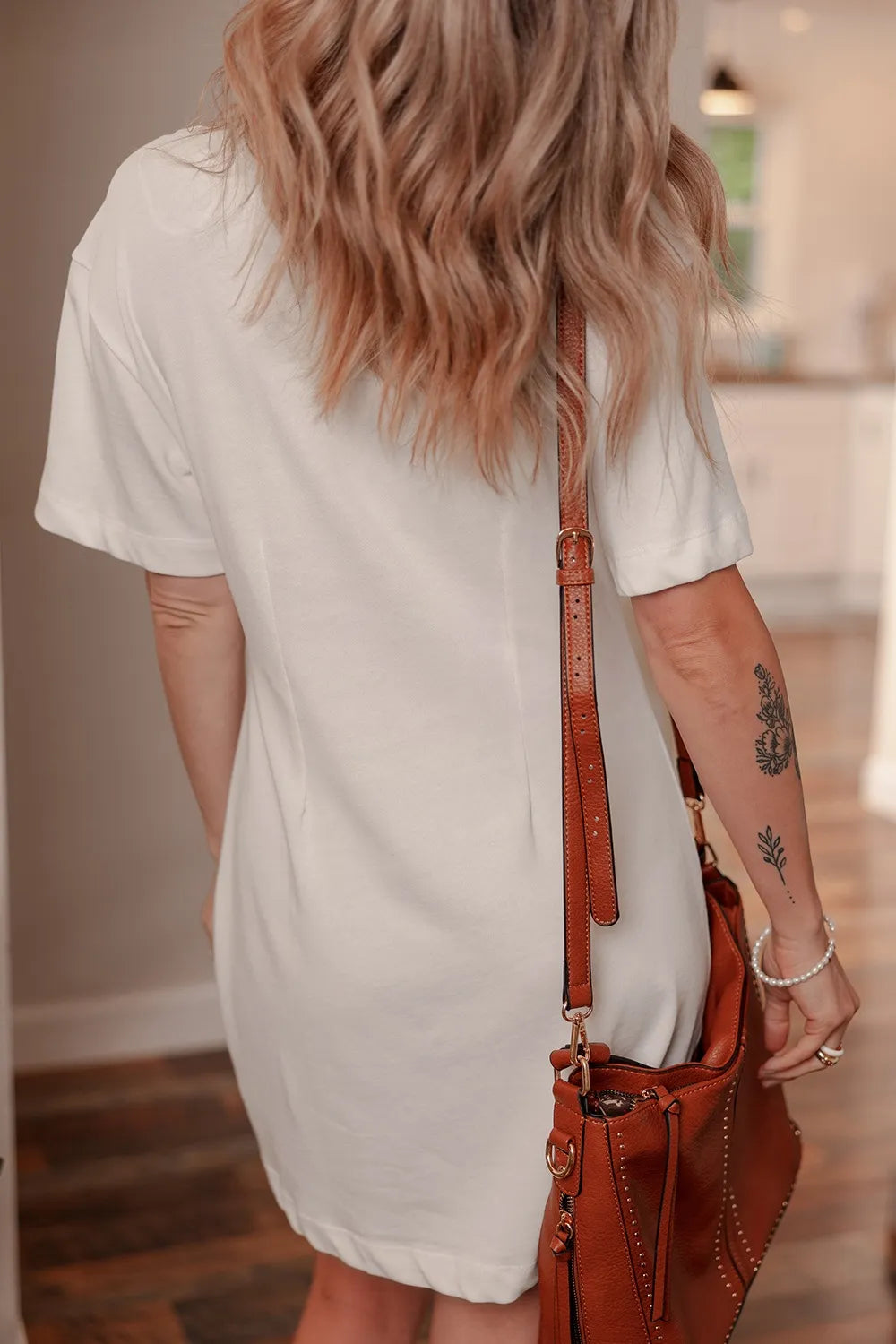Slightly Stretchy 100% Cotton Crew Neck Drop Shoulder Shift T-Shirt Dress
