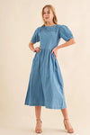 And The Why Full Size Washed Chambray Midi Dress Plus Size Denim Blue
