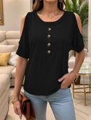 Full Size Cold Shoulder Button Front T-Shirt Plus Size - Store 42