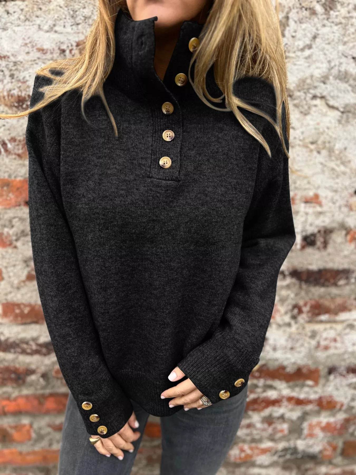 Full Size Button-Detail Turtleneck Sweater Plus Size - Store 42