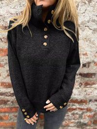 Full Size Button-Detail Turtleneck Sweater Plus Size - Store 42