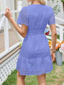 Eyelet Notched Short Sleeve Dress