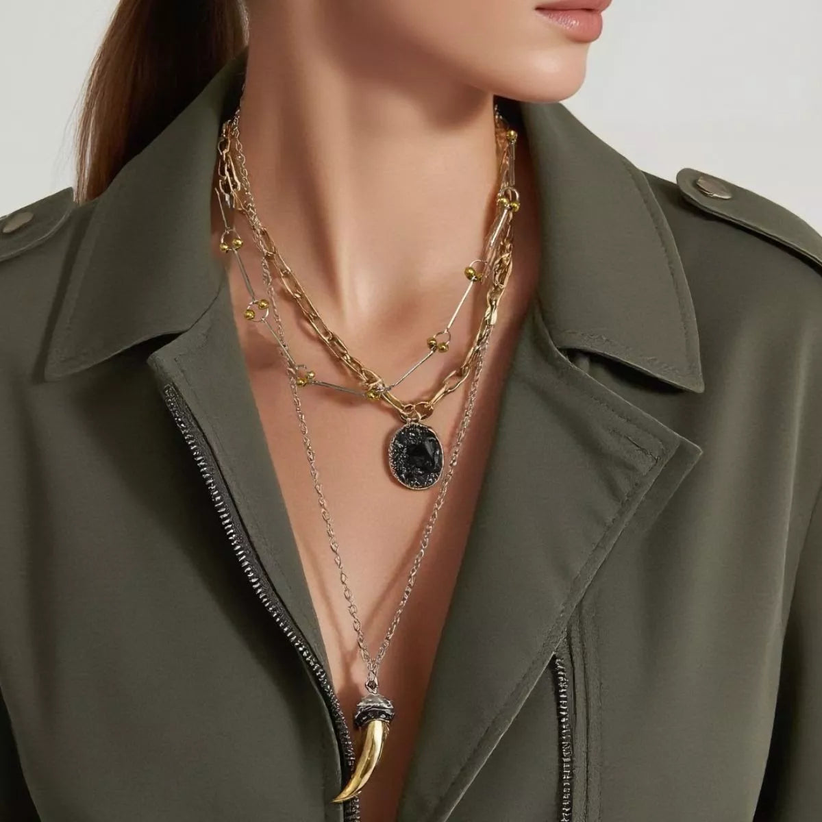 Elegant 3 Piece 18K Gold-Plated Chain Pendant Necklace with Extension – Imported Fashion Accessory