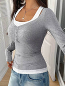 Scoop Neck Long Sleeve T-Shirt - Slightly Stretchy, 95% Polyester for Comfort, Easy Care - Store 42
