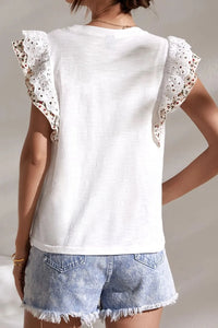 Floral Lace Eyelet Patched Butterfly Sleeve Blouse