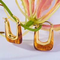 18K Gold-Plated Resin Copper U-Shaped Earrings - Elegant Lightweight Fashion Jewelry - Store 42