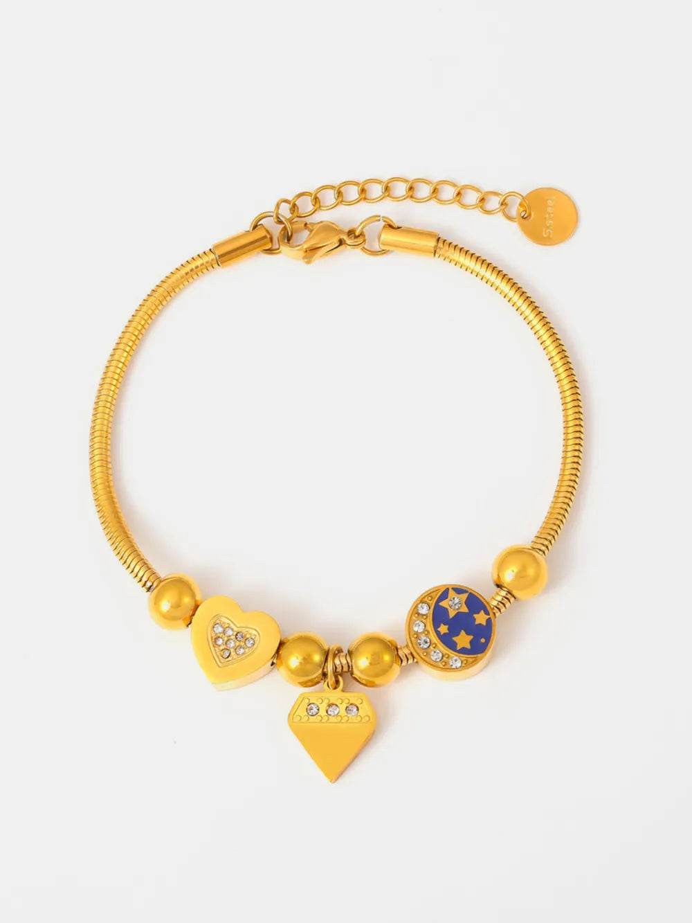 Elegant 18K Gold-Plated Stainless Steel Rhinestone Charm Bracelet with Adjustable Length - Store 42