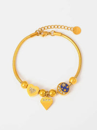Elegant 18K Gold-Plated Stainless Steel Rhinestone Charm Bracelet with Adjustable Length - Store 42
