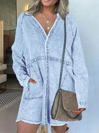Full Size Button-Front Long Sleeve Denim Shirt Dress Plus Size - Store 42