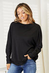 Double Take Seam Detail Round Neck Long Sleeve Top Black