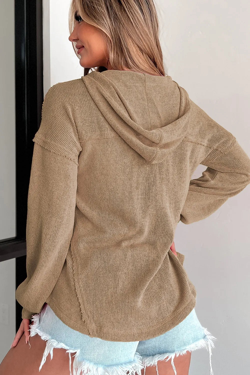 Stylish Buttoned Long Sleeve Hoodie with Pockets - Slightly Stretchy & Comfortable Design