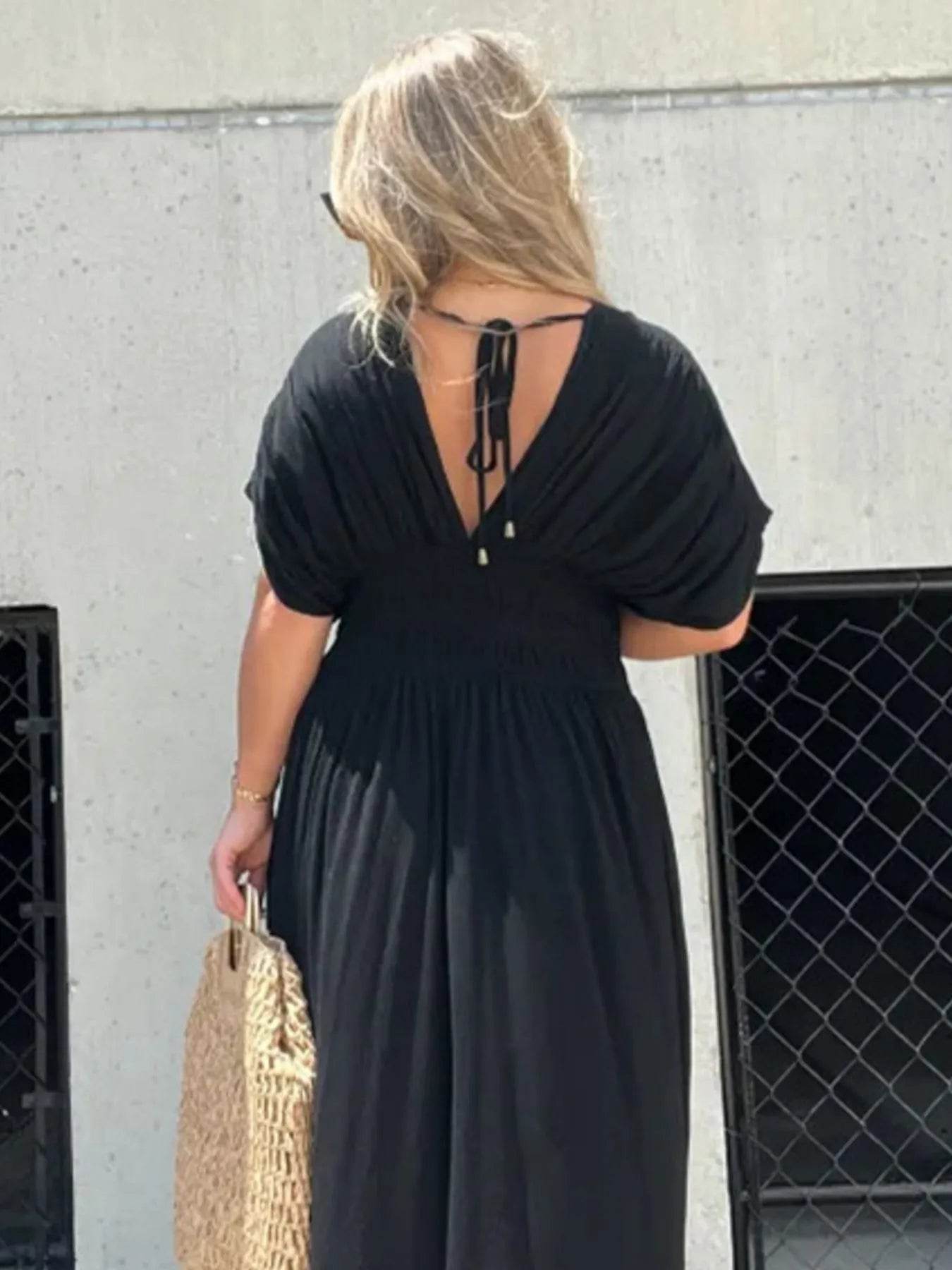 Full Size Deep V-Neck Maxi Dress with Side Slit Plus Size - Store 42