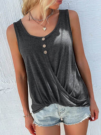 Full Size Decorative Button Round Neck Tank Plus Size - Store 42