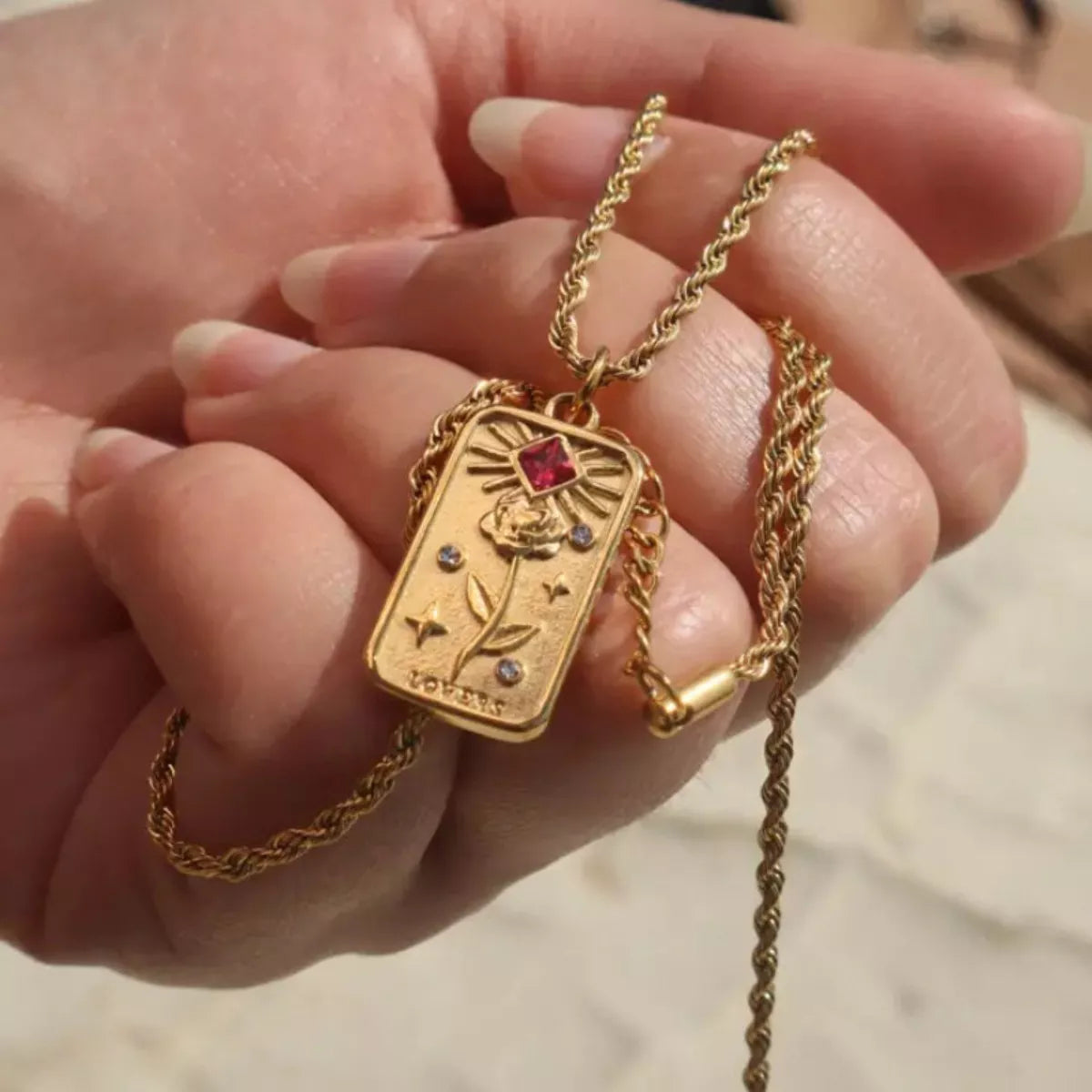 Elegant 18K Gold-Plated Tarot Card Necklace with Zircon Embellishments - Unique & Mystical Accessory