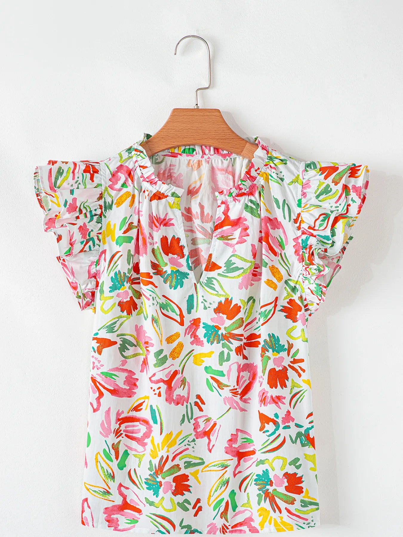 Multicolour Floral Printed Cap Sleeve Split Neck Blouse