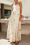 Cutout Back Printed Square Neck Maxi Cami Dress Tan