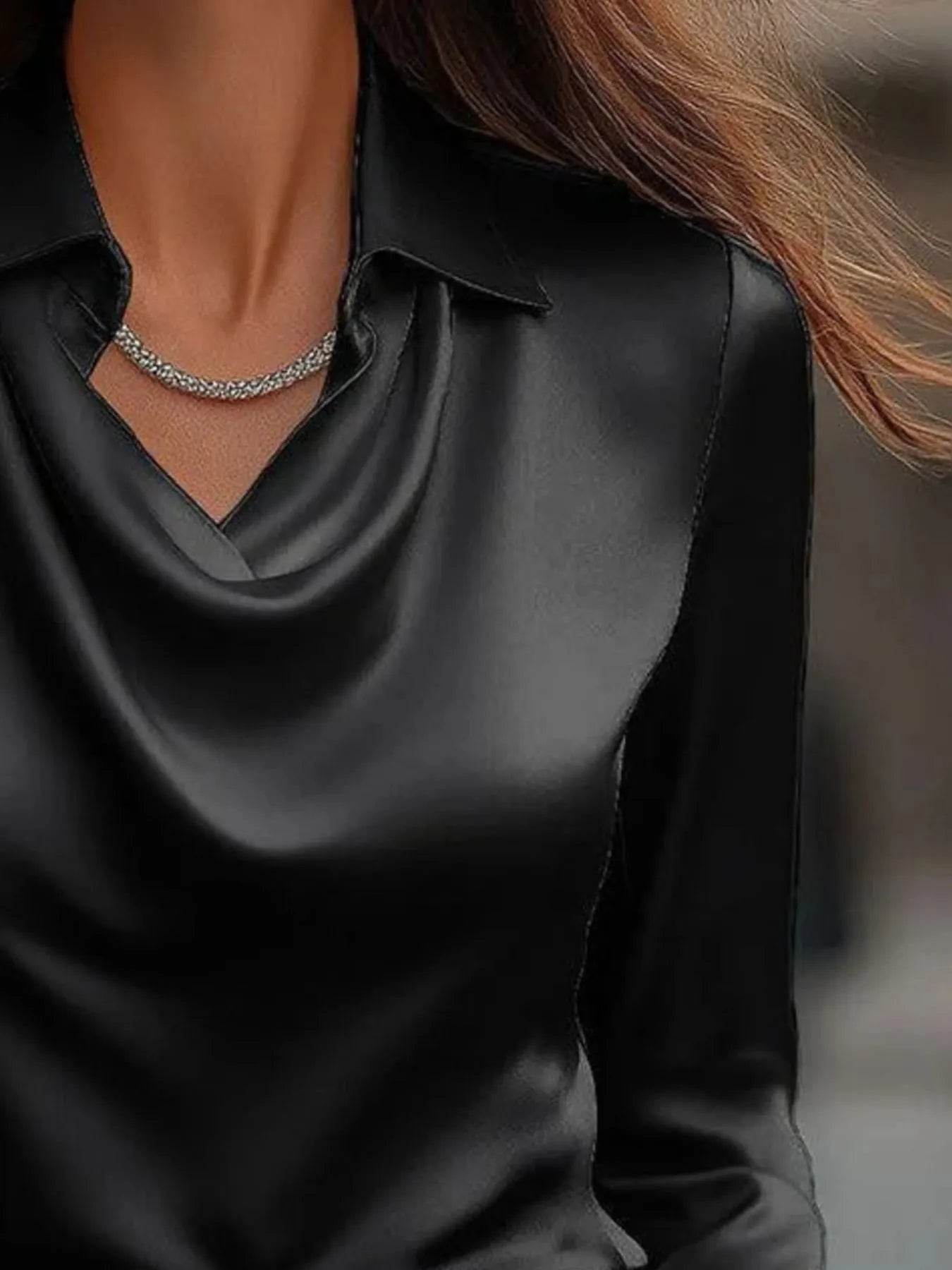 Full Size Collared Neck Long Sleeve Blouse Plus Size - Store 42