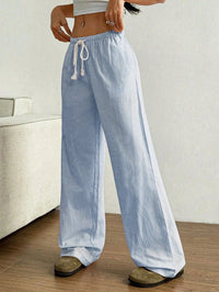 Drawstring Striped Wide Leg Pants