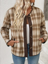 Plaid Long Sleeve Button-Up Jacket
