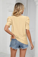 Trendsi Eyelet Puff Sleeve Blouse - Casual Round Neck Top for Every Occasion - Store 42