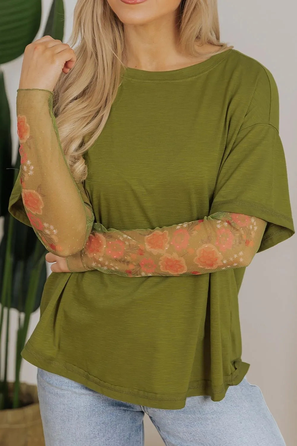 Trendy Round Neck Mesh Long Sleeve T-Shirt – Slightly Stretchy, 65% Polyester, Perfect Layering Piece