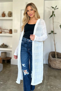Double Take Full Size Open Front Longline Cardigan White