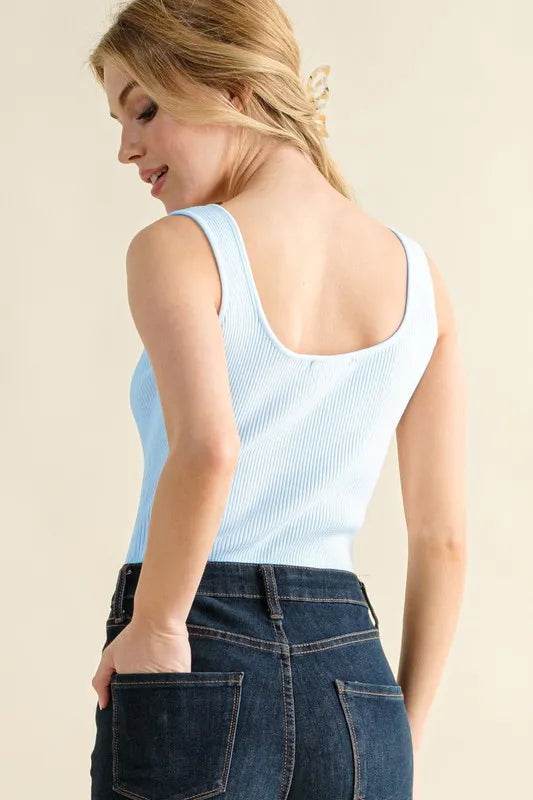 And The Why Ribbed Square Neck Bodysuit - Store 42