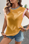 Contrast Trim Ribbed Knit Sleeveless Top Sherbet