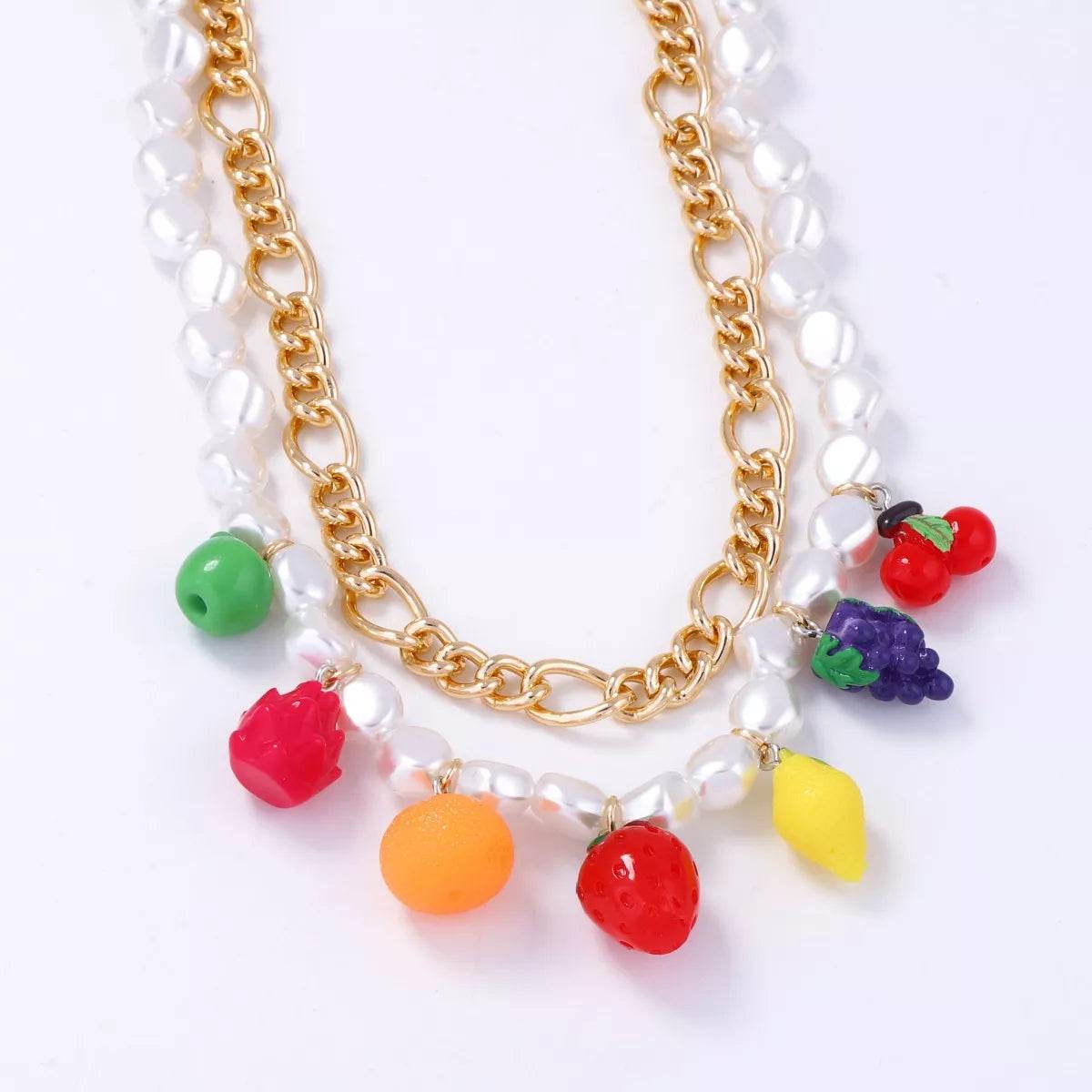 18K Gold-Plated Double Layered Necklace with Colorful Imitation Pearls - Unique Fashion Accessory - Store 42