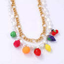 18K Gold-Plated Double Layered Necklace with Colorful Imitation Pearls - Unique Fashion Accessory - Store 42