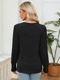 Lace Detail V-Neck Blouse with Ribbed Texture - Opaque, Slightly Stretchy Fabric - Store 42
