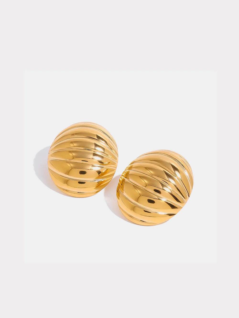 Elegant 18K Gold-Plated Stainless Steel Ribbed Earrings for Sophisticated Style