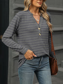 Striped Henley T-Shirt with Button Detail