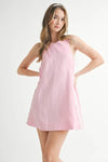 MABLE Linen Mix Side Ric Rac A-Line Mini Dress Pink