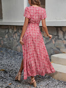 Printed Surplice Maxi Dress with Flutter Sleeves