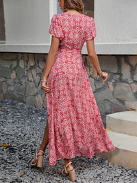Printed Surplice Maxi Dress with Flutter Sleeves