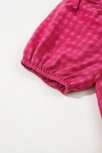SYNZ Gingham Check Bubble Sleeve Ruffled Maxi Dress