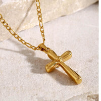 18K Gold-Plated Stainless Steel Cross Necklace - 19.7 In Chain with Extension, Modern Design - Store 42