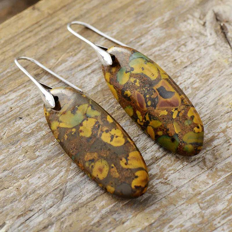 Elegant Natural Stone Copper Dangle Earrings with Unique Patterns | 14K Gold-Plated - Store 42
