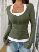 Scoop Neck Long Sleeve T-Shirt - Slightly Stretchy, 95% Polyester for Comfort, Easy Care - Store 42