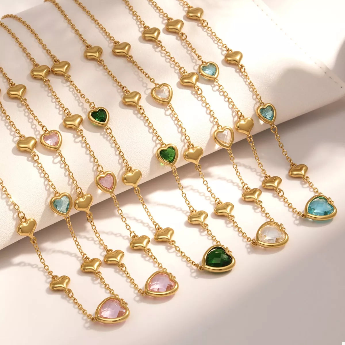 18K Gold-Plated Heart Necklace with Glass Stone
