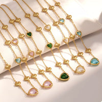 18K Gold-Plated Heart Necklace with Glass Stone