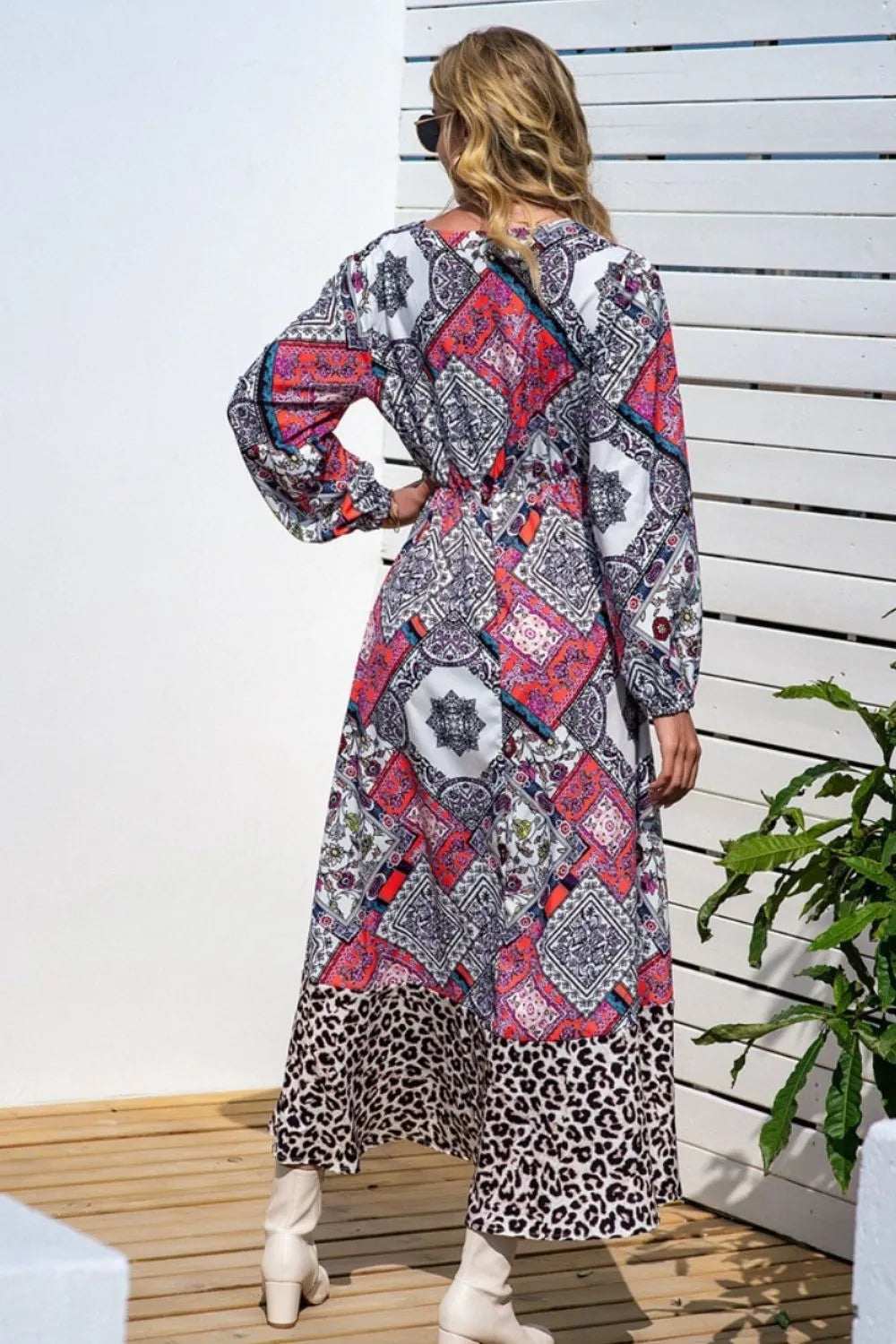 Leopard Print V-Neck Dress with Ruffle Trim - 100% Polyester, Opaque, Various Sizes