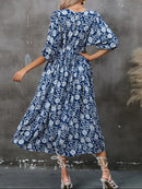 Printed Tie Neck Midi Dress