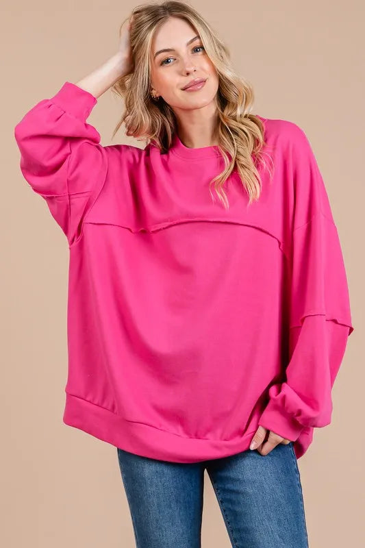 Trendy Ces Femme Exposed Seam Long Sleeve Sweatshirt for Casual Style - Unisex Comfort