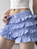 Plaid Ruffled Layered Shorts Blue