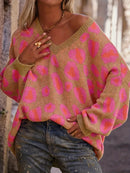 Leopard Oversized V-Neck Sweater Strawberry