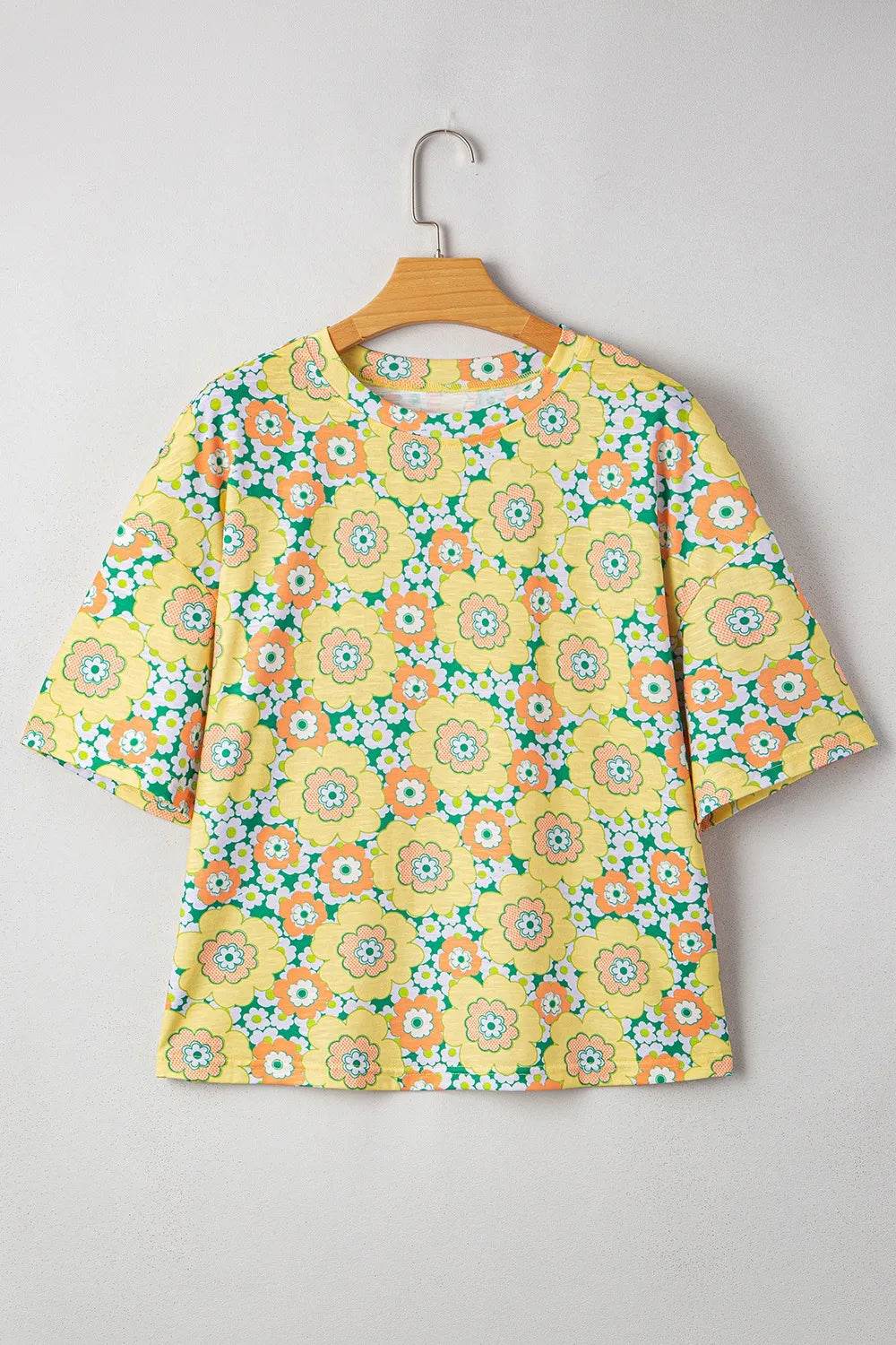 Floral Print Oversized T-Shirt with Round Neck - Soft Stretchy 95% Polyester Blend - Store 42
