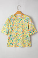 Floral Print Oversized T-Shirt with Round Neck - Soft Stretchy 95% Polyester Blend - Store 42